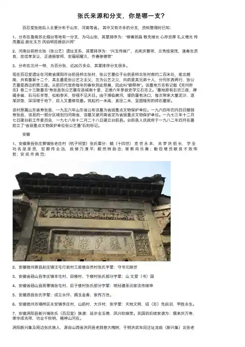 张氏来源和分支，你是哪一支？