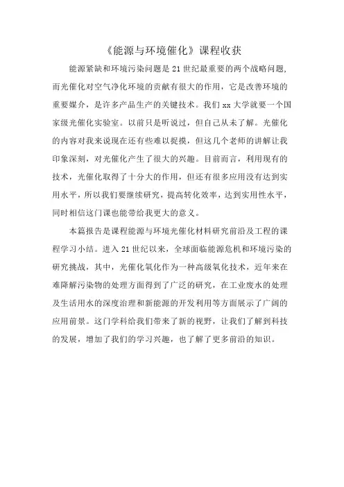 《能源与环境催化》课程收获