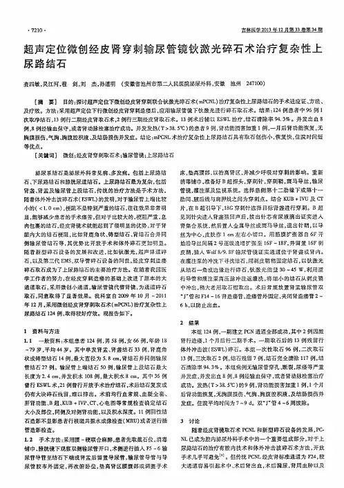 超声定位微创经皮肾穿刺输尿管镜钬激光碎石术治疗复杂性上尿路结石