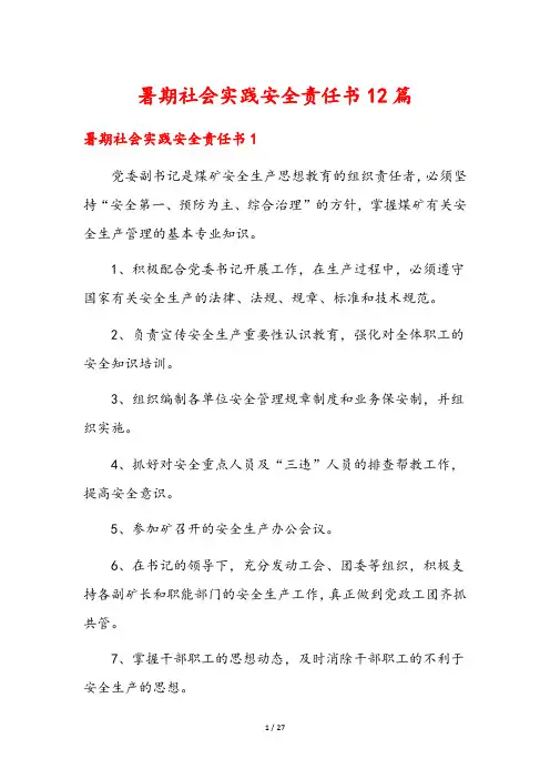 暑期社会实践安全责任书12篇