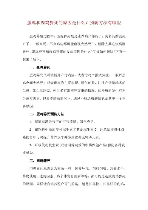 蛋鸡和肉鸡猝死的原因是什么？预防方法有哪些