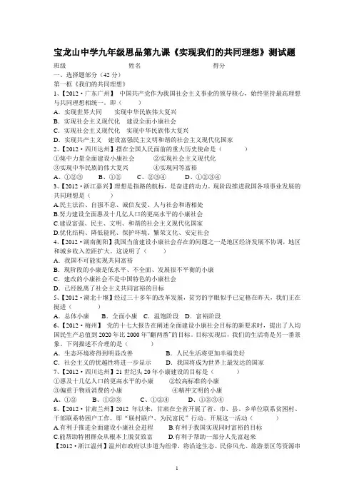 九年级思想品德中考试题分框汇编(第九课)