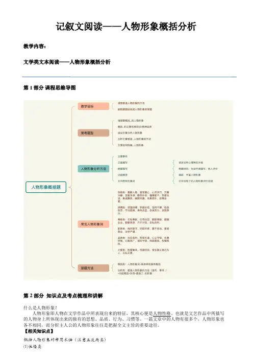 2024中考语文记叙文阅读-概括分析人物形象(学生版)