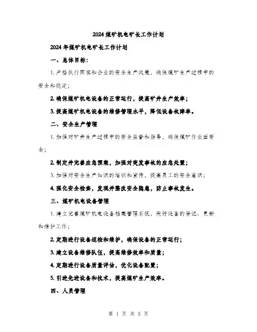 2024煤矿机电矿长工作计划（2篇）