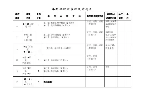 心理健康教育系列课程--教学日历