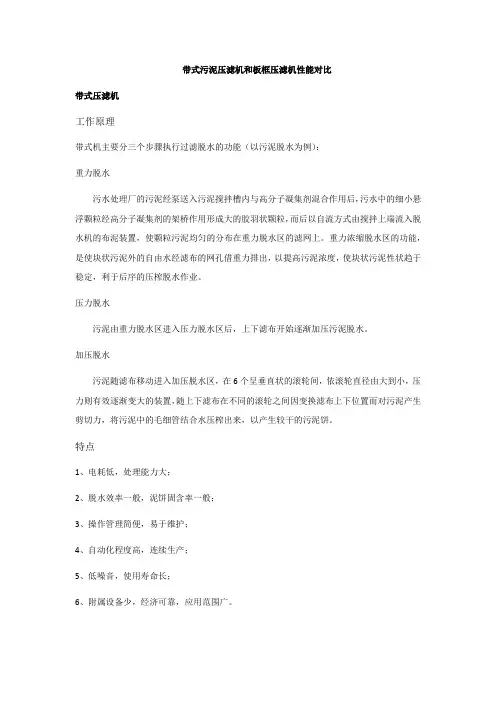 带式污泥压滤机和板框压滤机性能对比