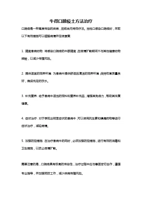 牛得口蹄疫土方法治疗