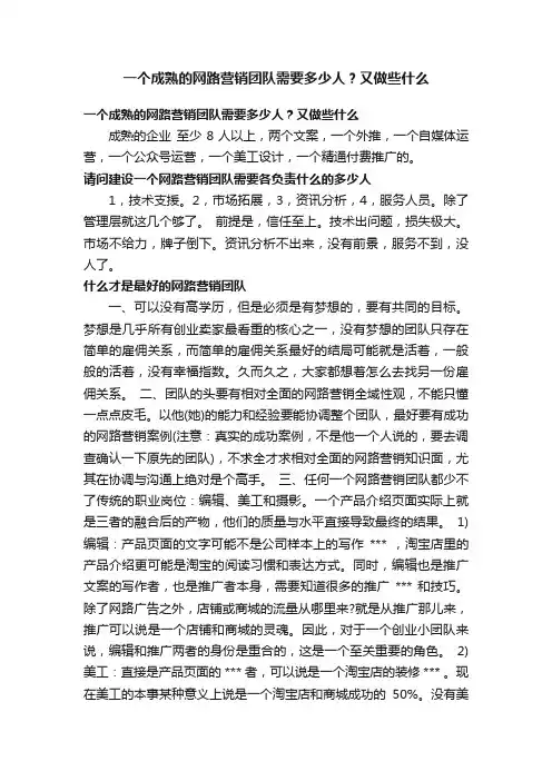 一个成熟的网路营销团队需要多少人？又做些什么