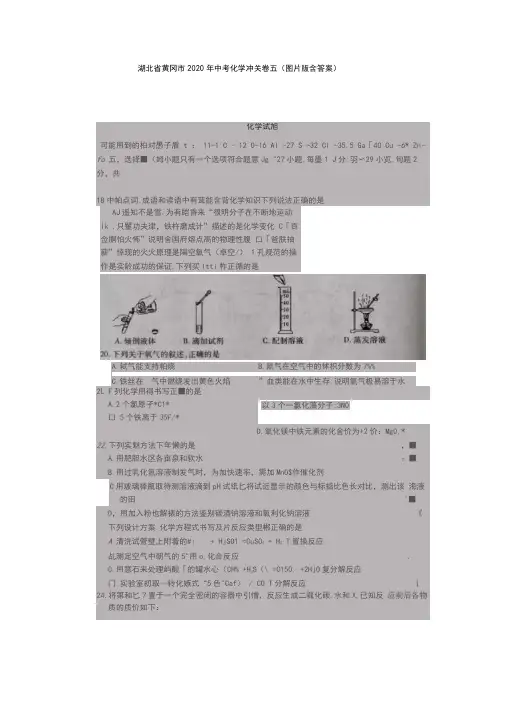 湖北省黄冈市2020年中考化学冲关卷五(图片版含答案)