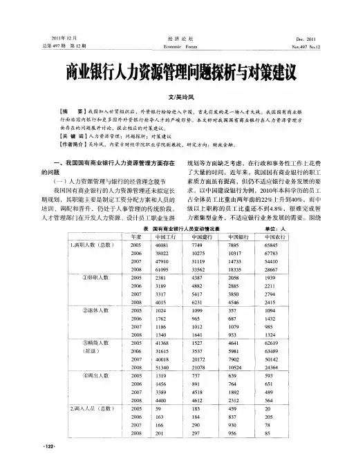 商业银行人力资源管理问题探析与对策建议