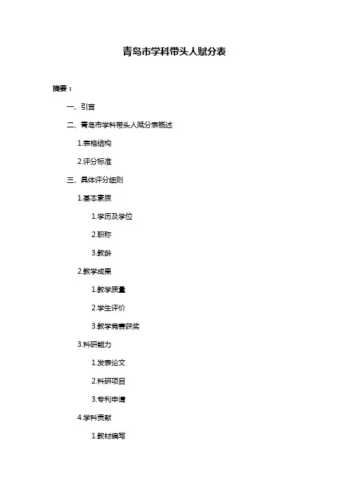 青岛市学科带头人赋分表