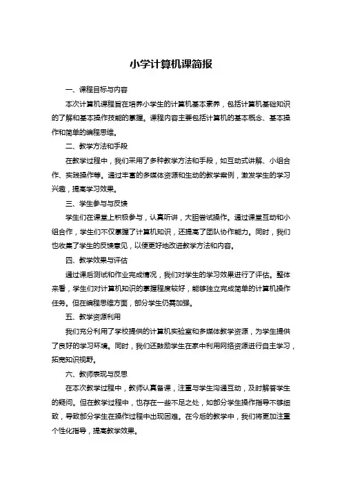 小学计算机课简报