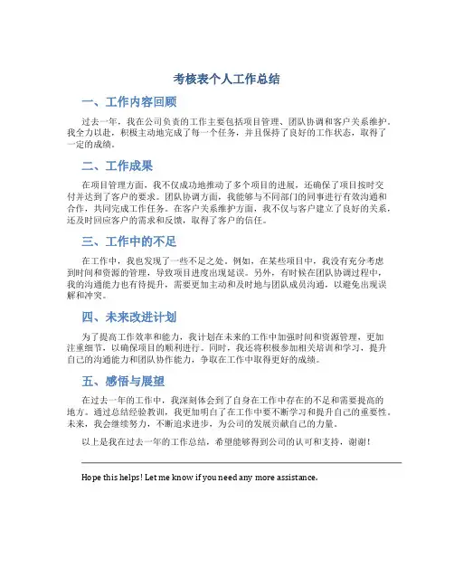 考核表个人工作总结