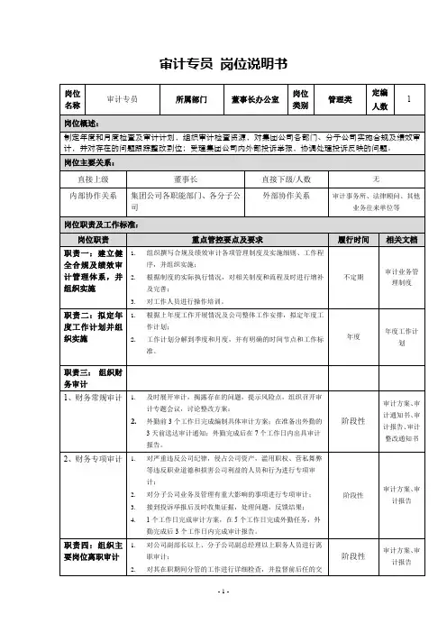 审计专员岗位说明书