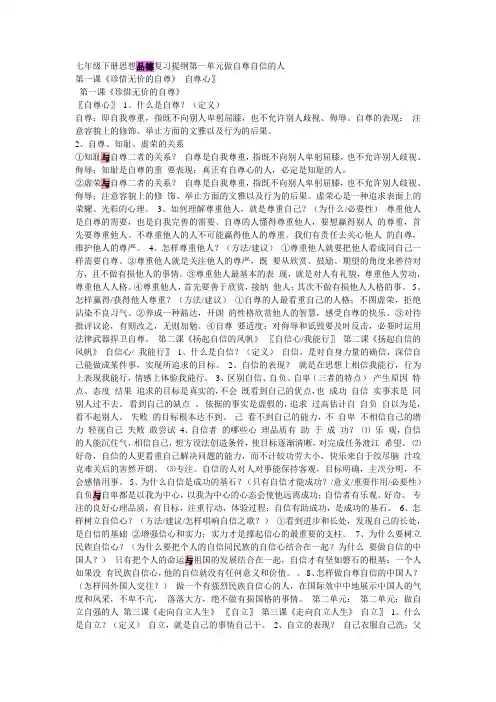 七年级下册思想品德(政治)复习提纲