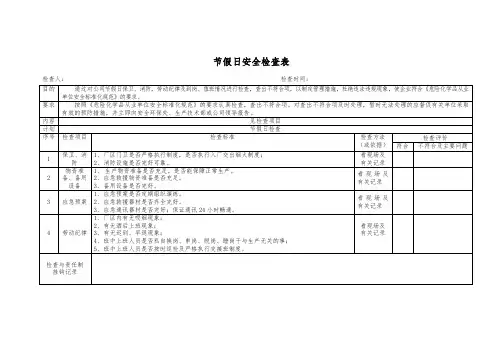 节假日安全检查表