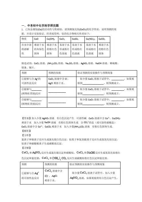 全国中考化学探究题的综合中考真题汇总及答案解析