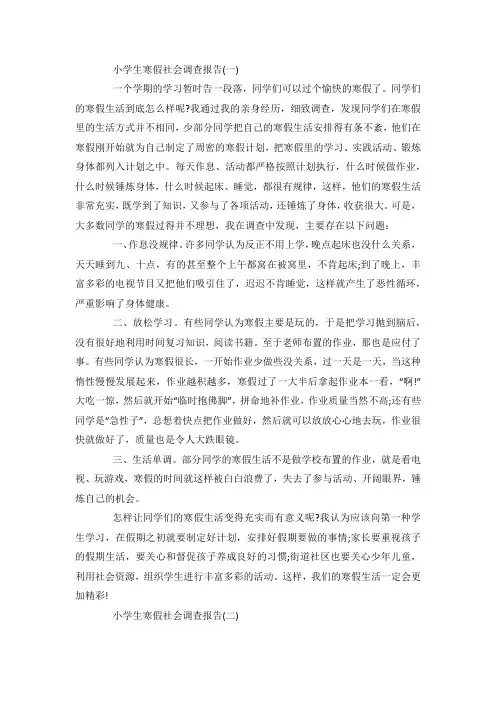 最新整理小学生寒假社会调查报告范文范文5篇.docx