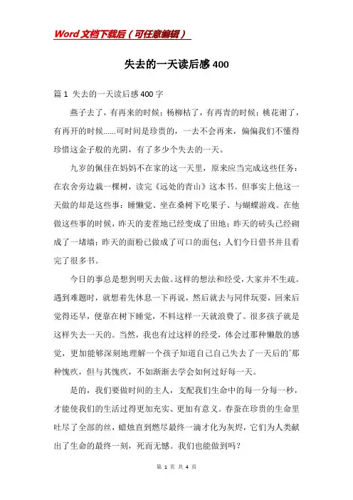 失去的一天读后感400
