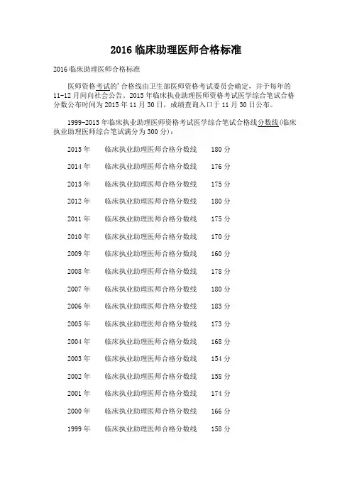 历年中医执业医师笔试考试分数线
