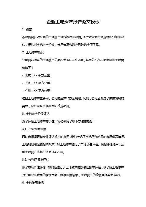 企业土地资产报告范文模板