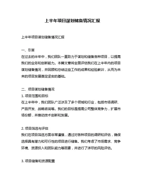 上半年项目谋划储备情况汇报
