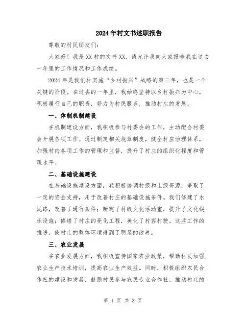 2024年村文书述职报告