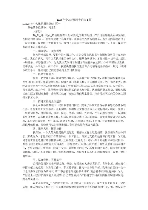 2023年个人述职报告总结5篇