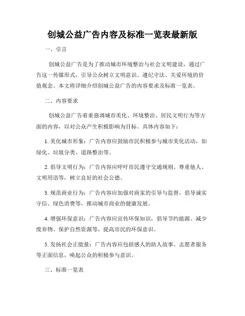 创城公益广告内容及标准一览表最新版