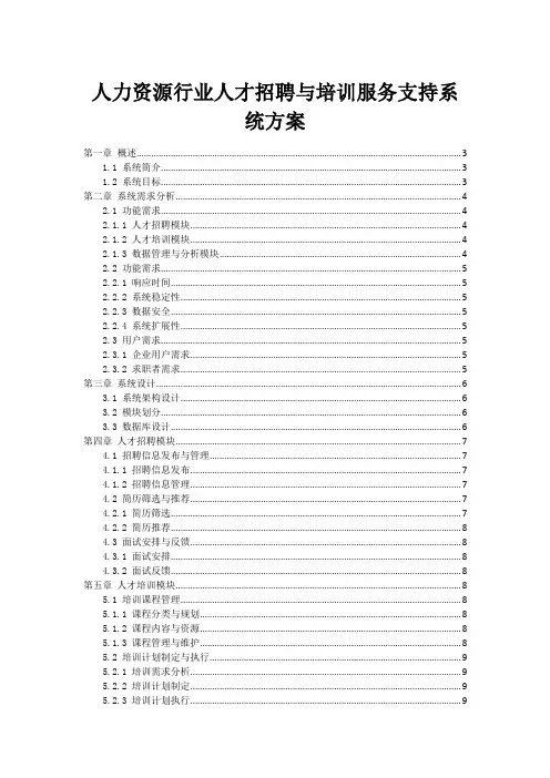 人力资源行业人才招聘与培训服务支持系统方案