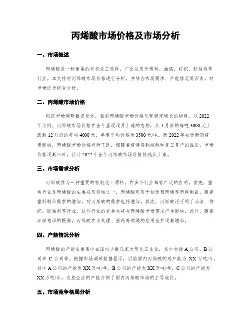 丙烯酸市场价格及市场分析