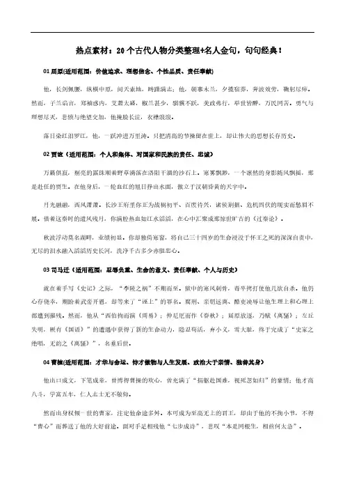 2024年高考备考作文热点素材《20个古代人物分类整理》