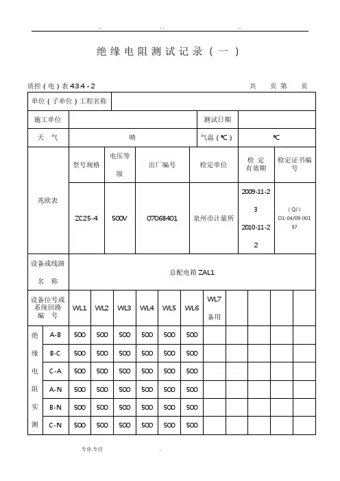范例_绝缘电阻测试记录文本