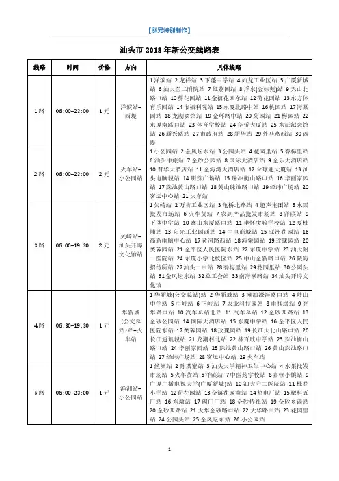 汕头市2018年新公交线路表大全