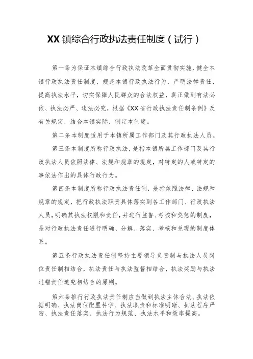 XX镇综合行政执法责任制度