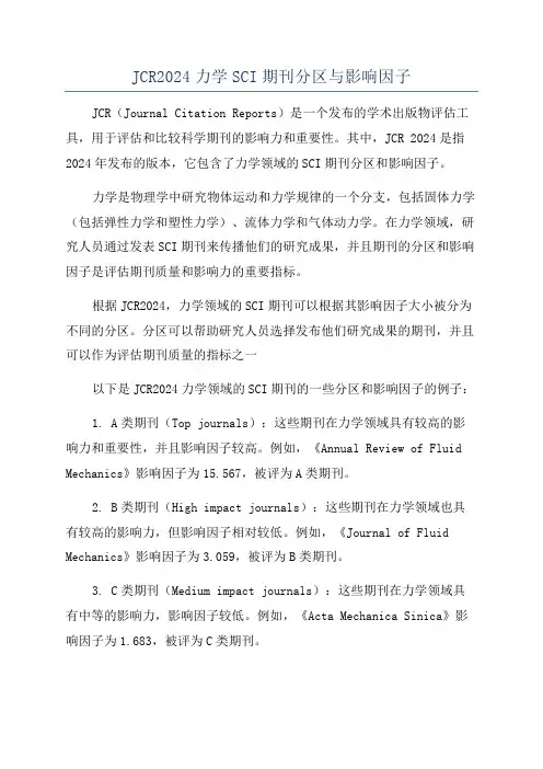 JCR2024力学SCI期刊分区与影响因子