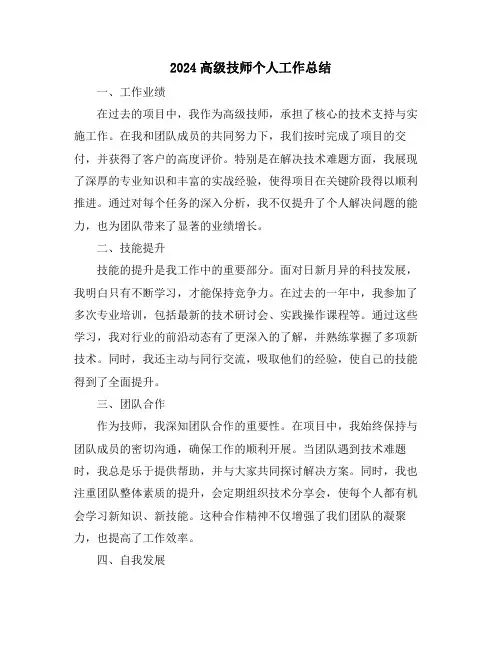 2024高级技师个人工作总结