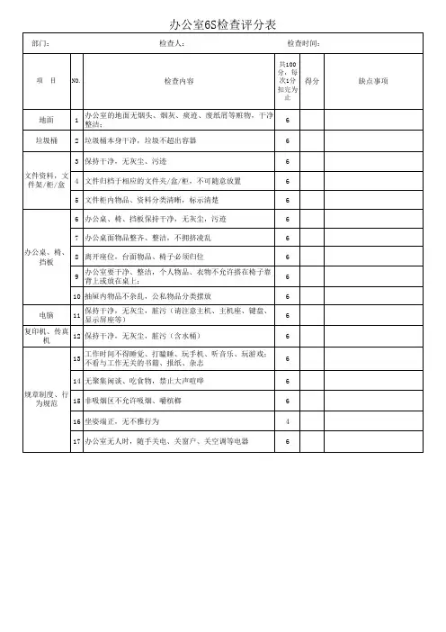 办公室6S检查评分表1