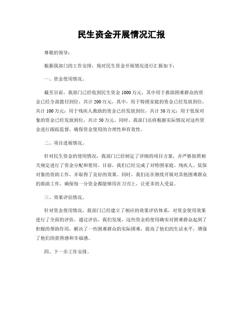 民生资金开展情况汇报