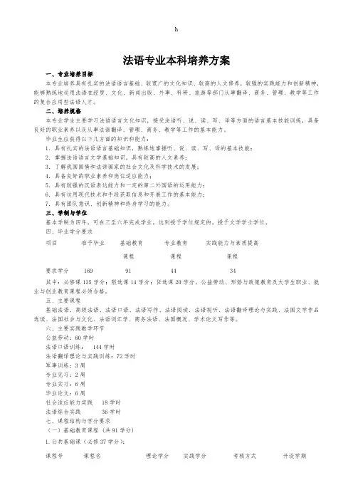 法语专业本科培养方案(新版)