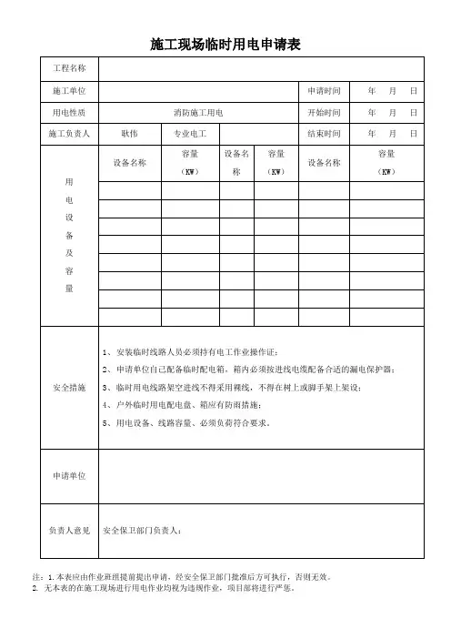 施工现场临时用电申请表模板