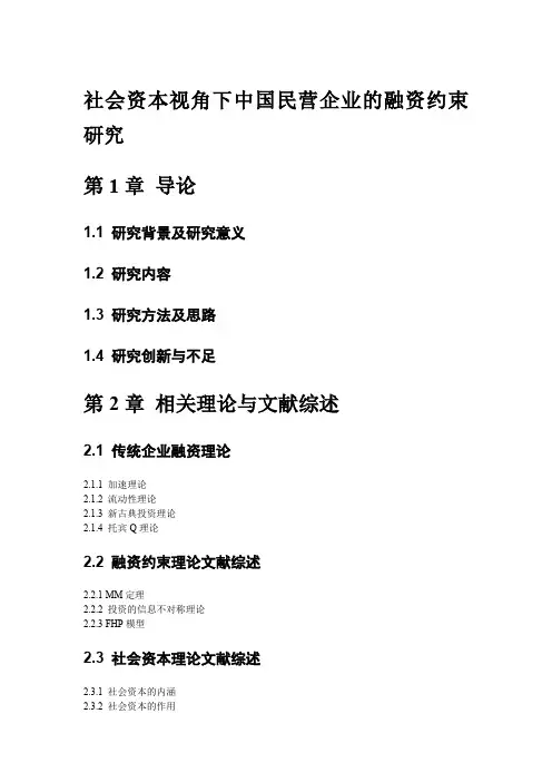 社会资本视角下中国民营企业的融资约束研究 第六章