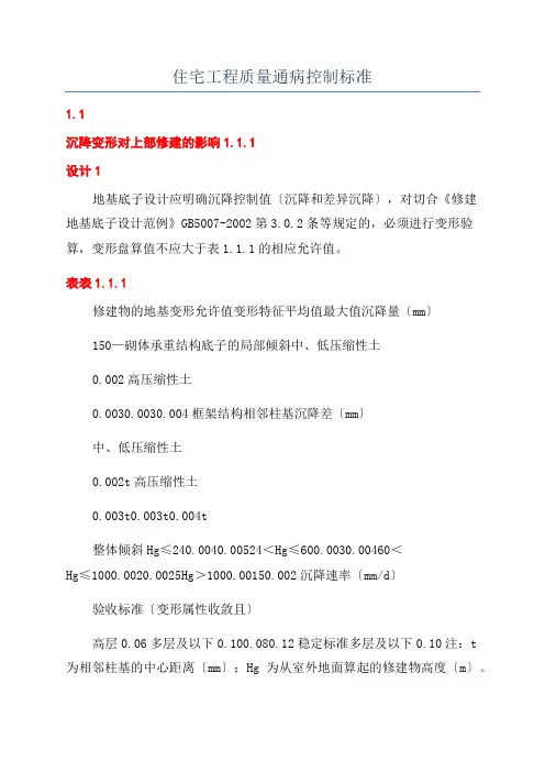 住宅工程质量通病控制标准