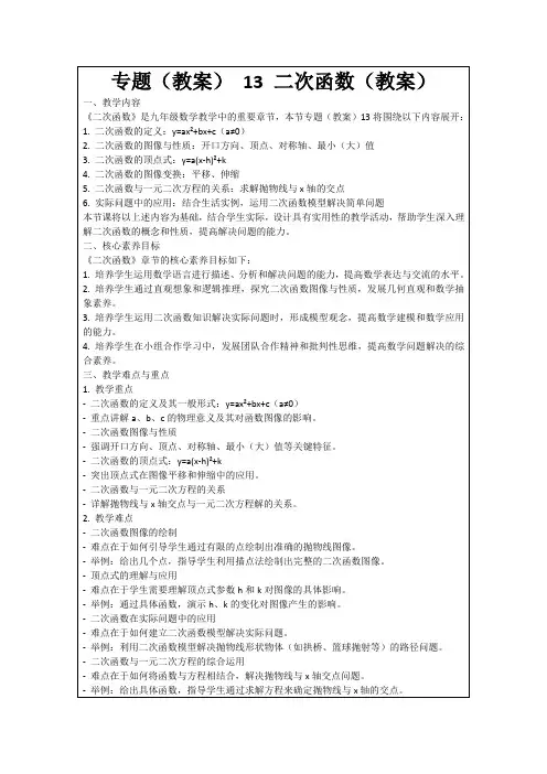 专题(教案)13二次函数(教案)