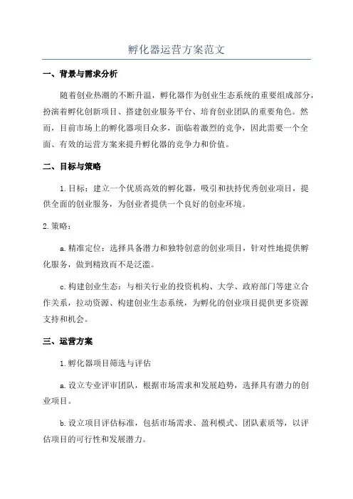 孵化器运营方案范文
