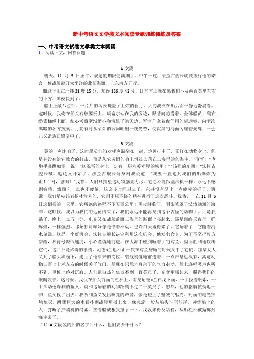 新中考语文文学类文本阅读专题训练训练及答案