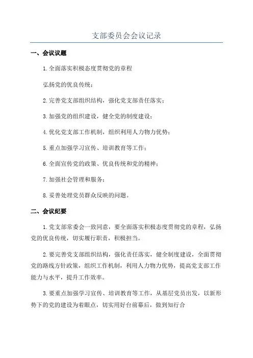 支部委员会会议记录