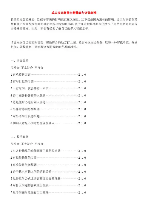 多元智能自测量表与评分标准