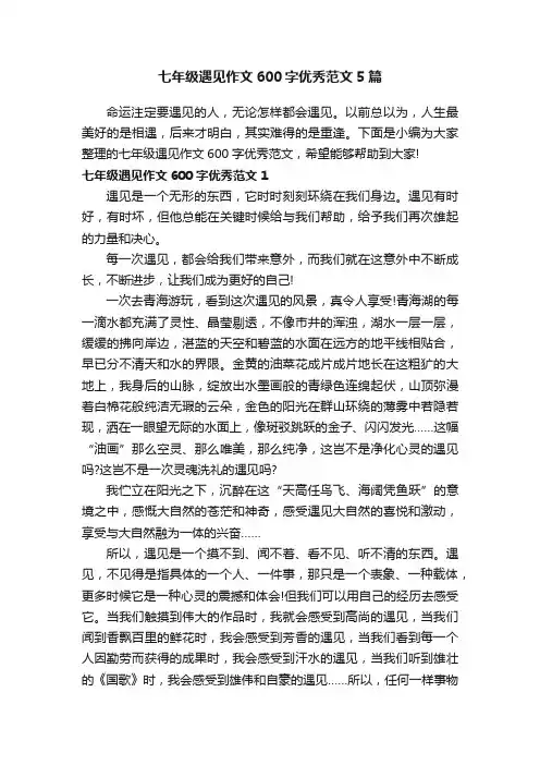 七年级遇见作文600字优秀范文5篇