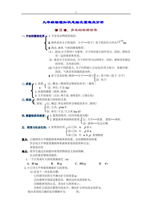 九年级物理知识总结及重难点分析